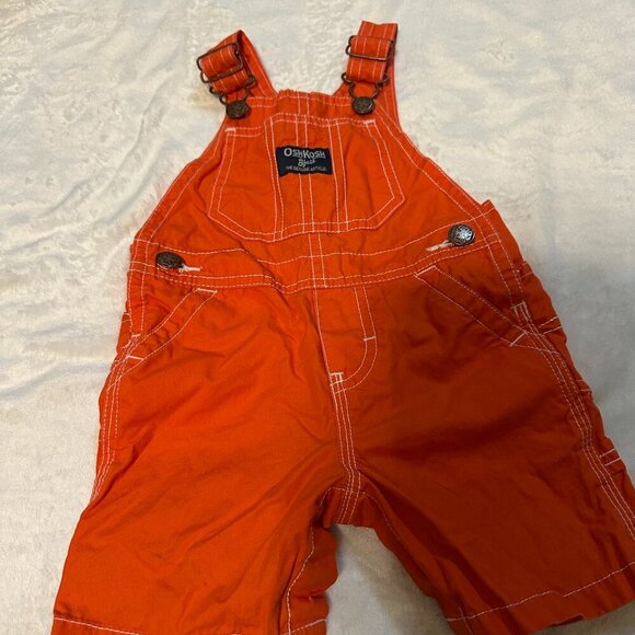 Vintage OshKosh B'gosh Solid Orange Shortalls Vestpak Unisex Size 12 Months - Picture 2 of 8